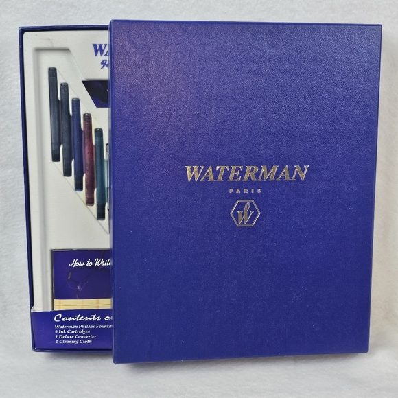 Waterman Phileas FP Set Green Marble GT Ink Fountain Pen NOS W/ Gift Box Boss - Picture 15 of 16